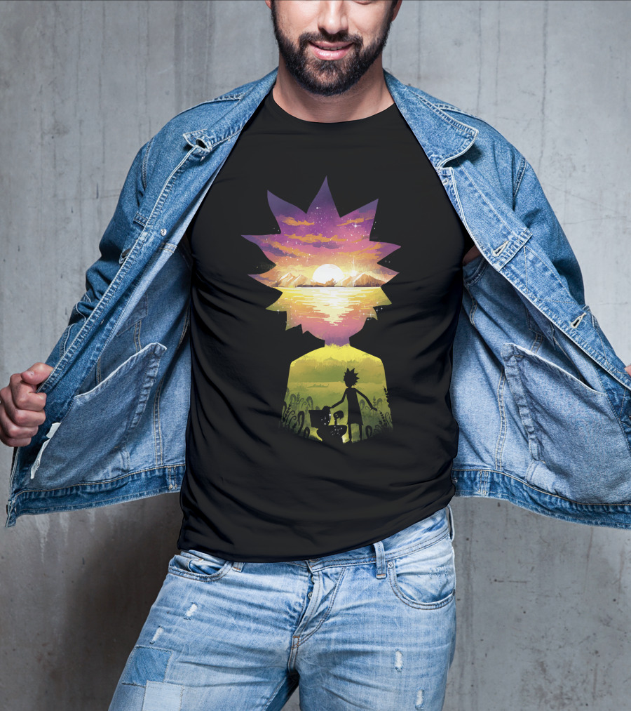Rick And Morty Cosmic Sunset Adventure Scene T-Shirt