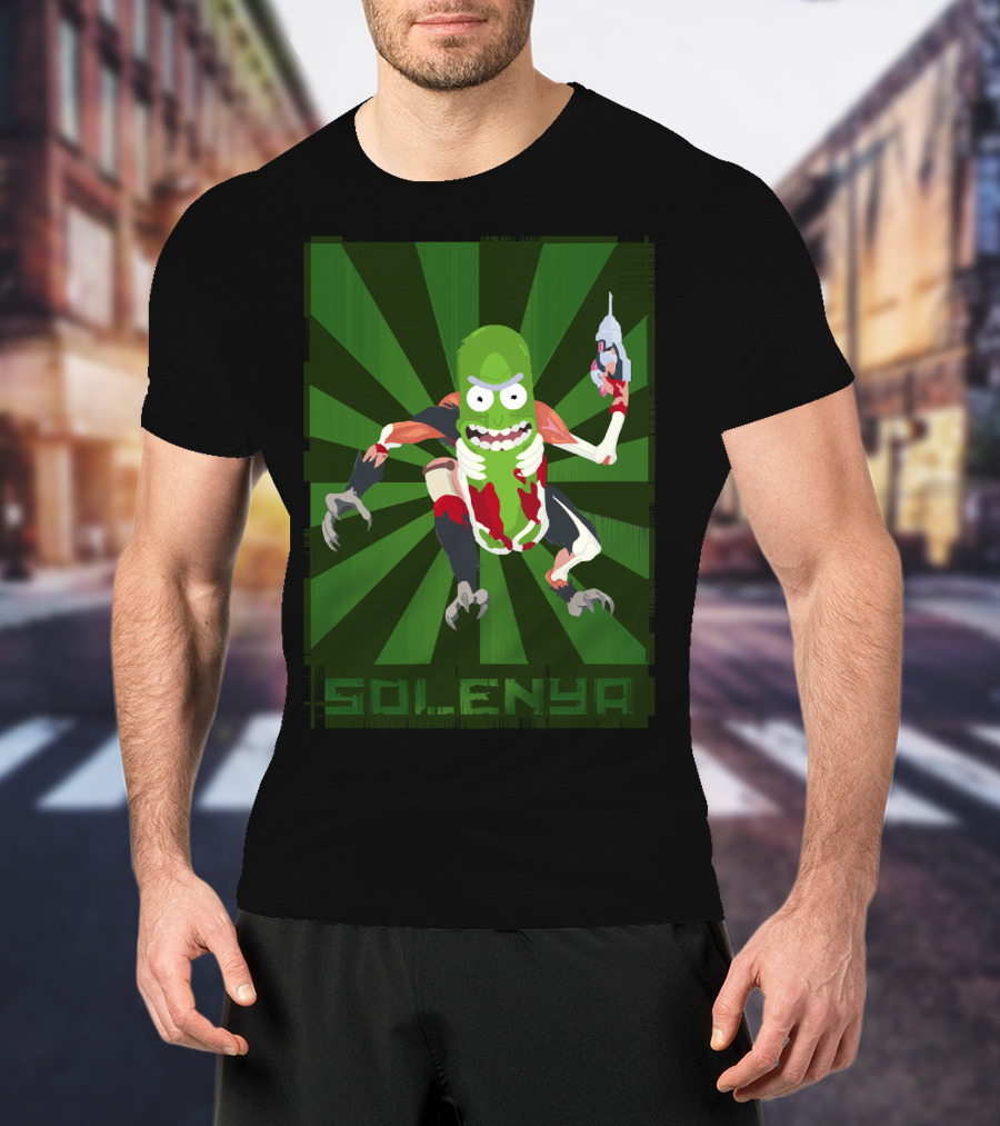 SOLENYA Mutant Pickle Character With Tools And Green Background T-Shirt