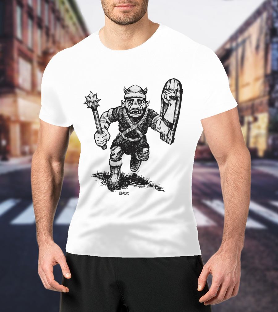 Goblin Charging With Spiked Mace And Shield Drawing T-Shirt