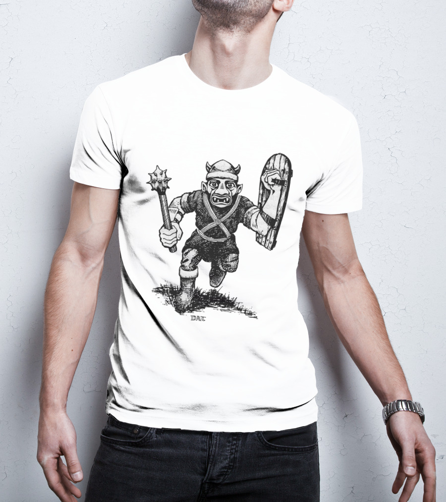 Goblin Charging With Spiked Mace And Shield Drawing T-Shirt