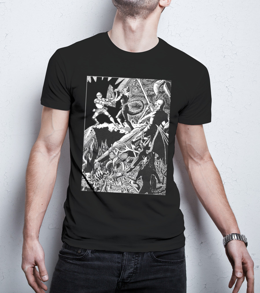 PALADIN IN HELL Classic Dungeon Adventure Battle Scene With Demons And Warriors T-Shirt