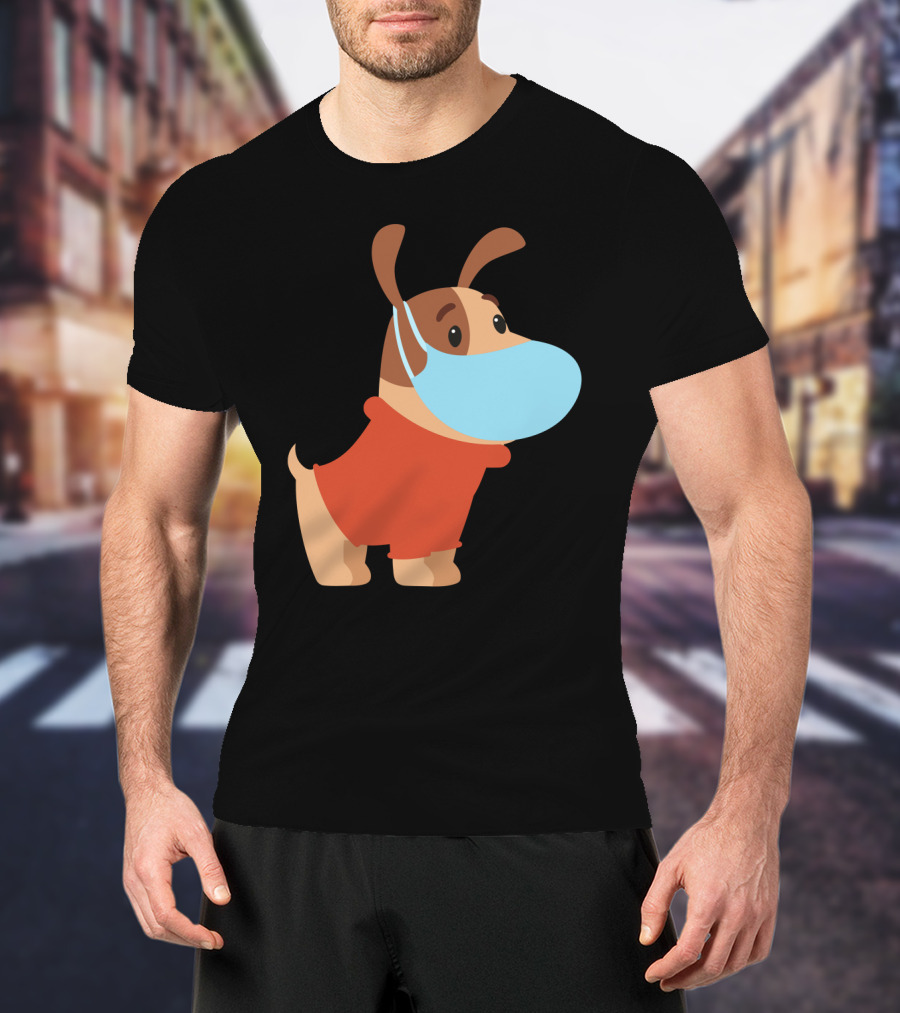 Dog With Mask In Red T-Shirt