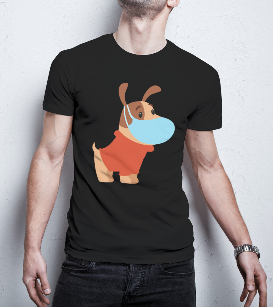 Dog With Mask In Red T-Shirt