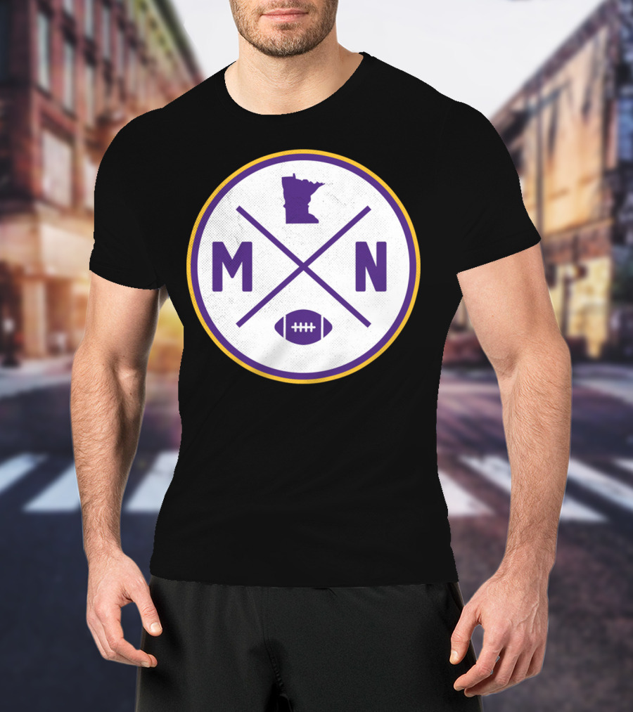 MN State Outline Minnesota Football Crossed Sticks Icon Purple Gold Circle T-Shirt