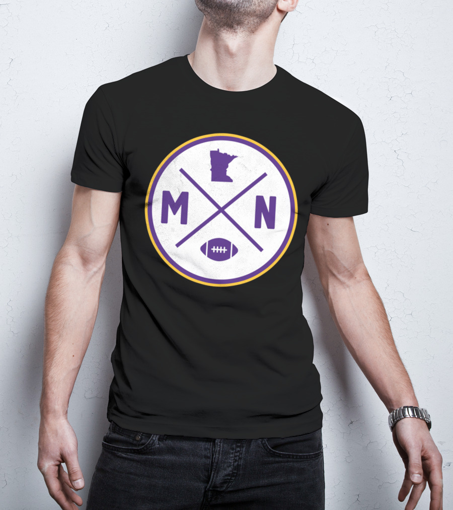 MN State Outline Minnesota Football Crossed Sticks Icon Purple Gold Circle T-Shirt