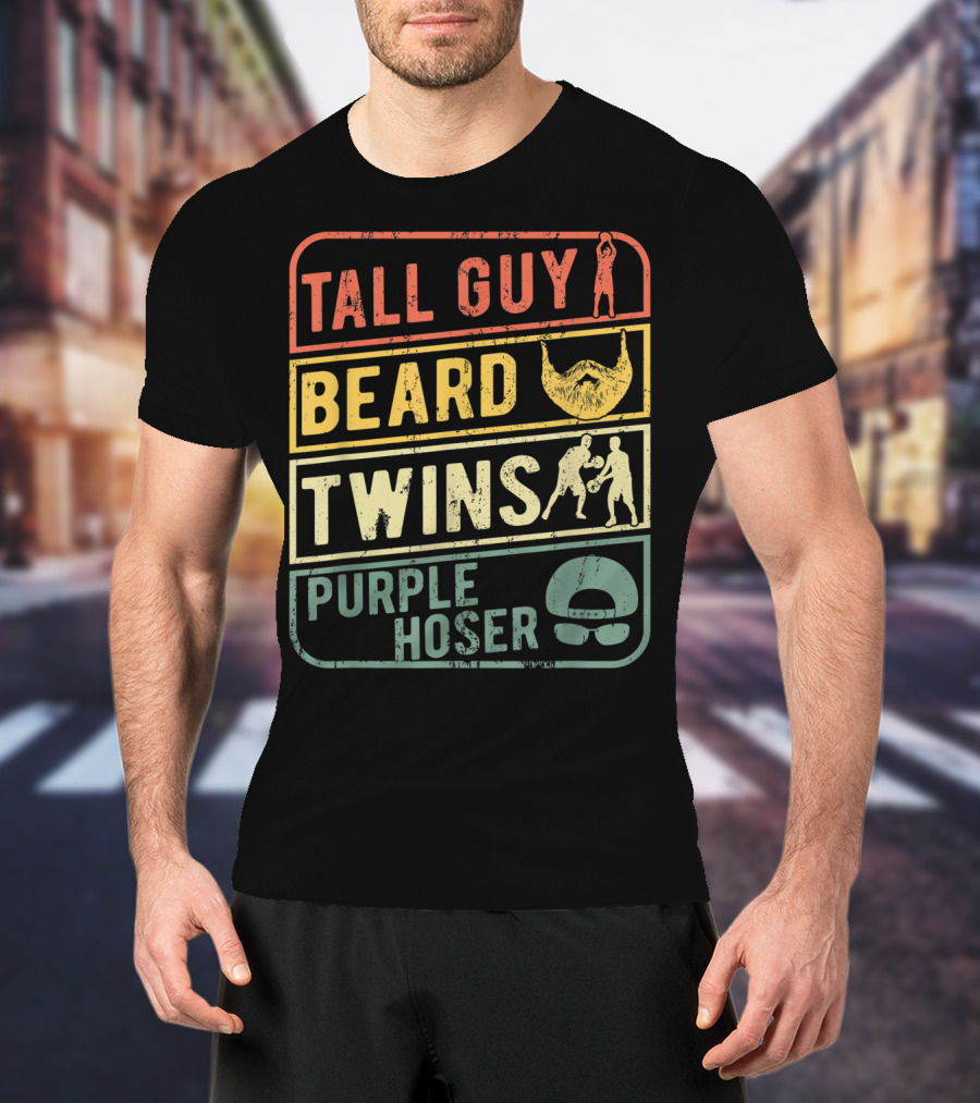 Tall Guy Beard Twins Purple Hoser Sports Iconic Symbols T-Shirt