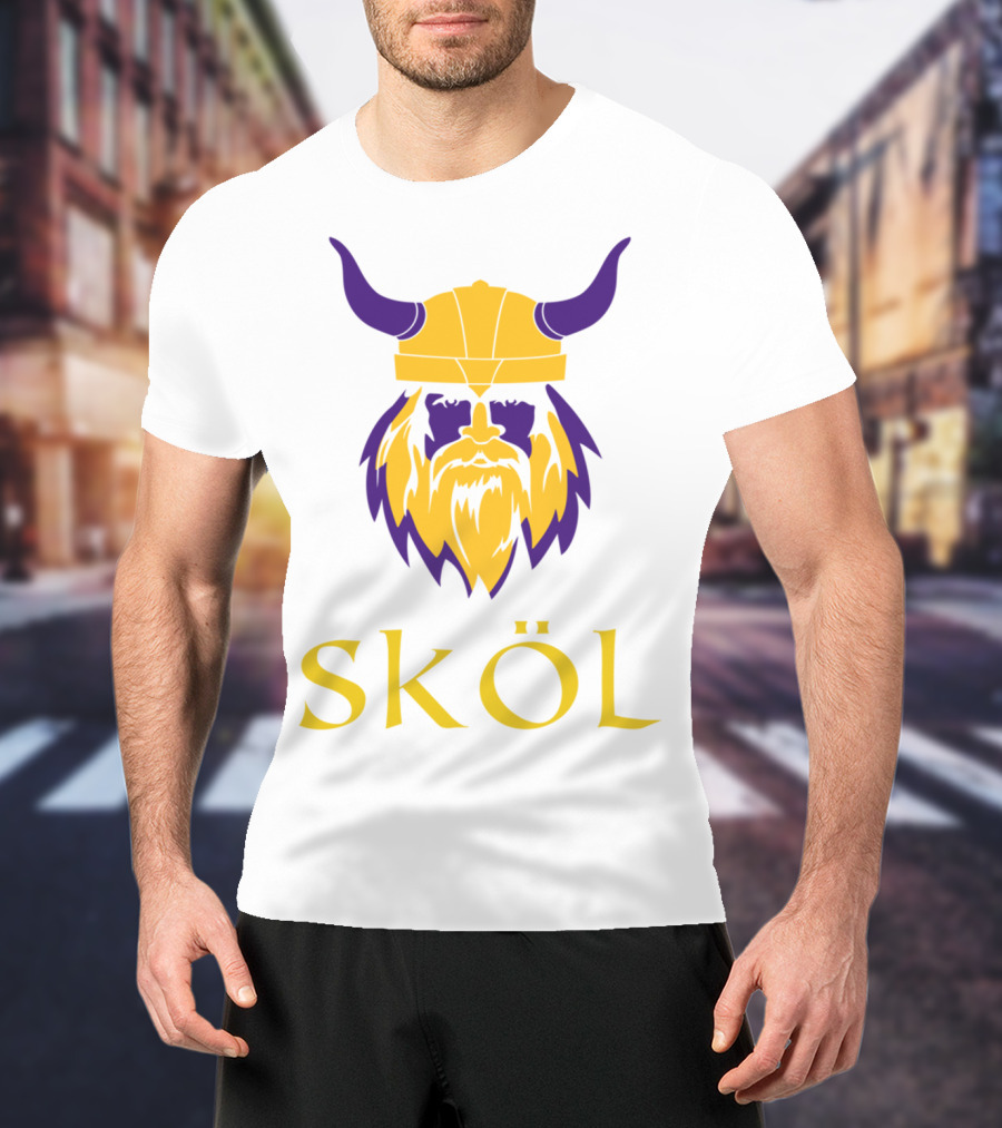Viking Skol Helmet Scandinavian Warrior Iconic Purple And Gold Nordic T-Shirt