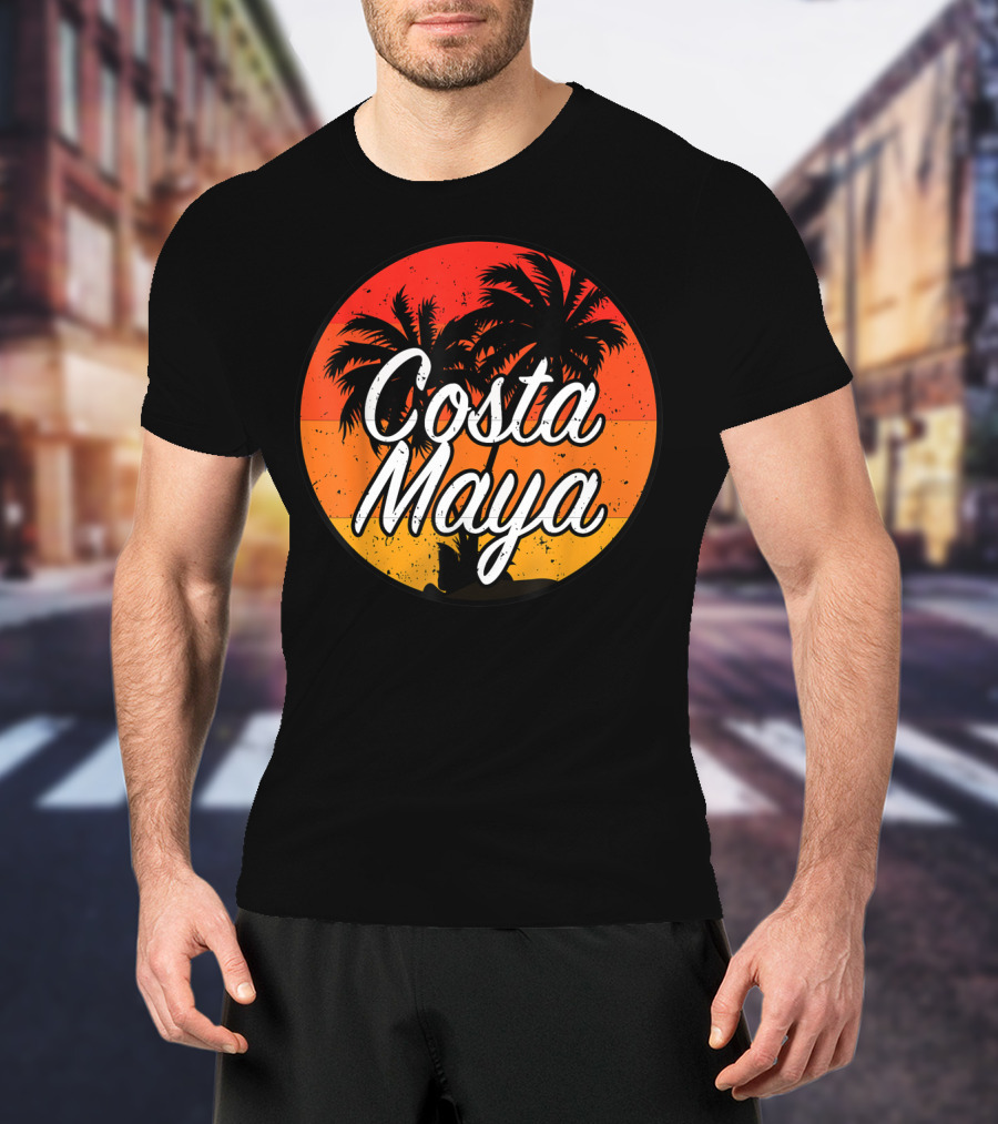 Costa Maya Mexico Vintage Sunset Palm Trees T-Shirt