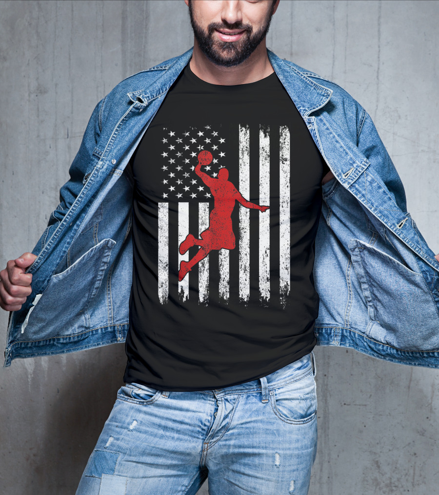 Proud American Basketball Vintage Flag Dunking T-Shirt