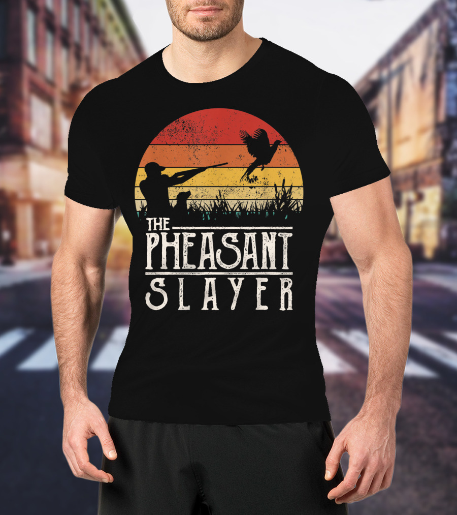 The Pheasant Slayer Vintage Sunset Hunting Scene T-Shirt