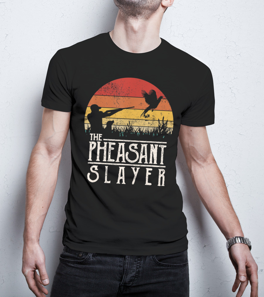 The Pheasant Slayer Vintage Sunset Hunting Scene T-Shirt