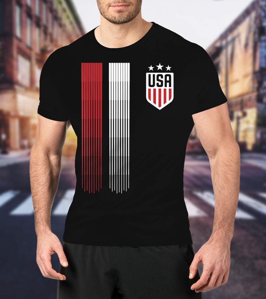 USA Soccer Womens Three Stars Red White Stripes Crest T-Shirt
