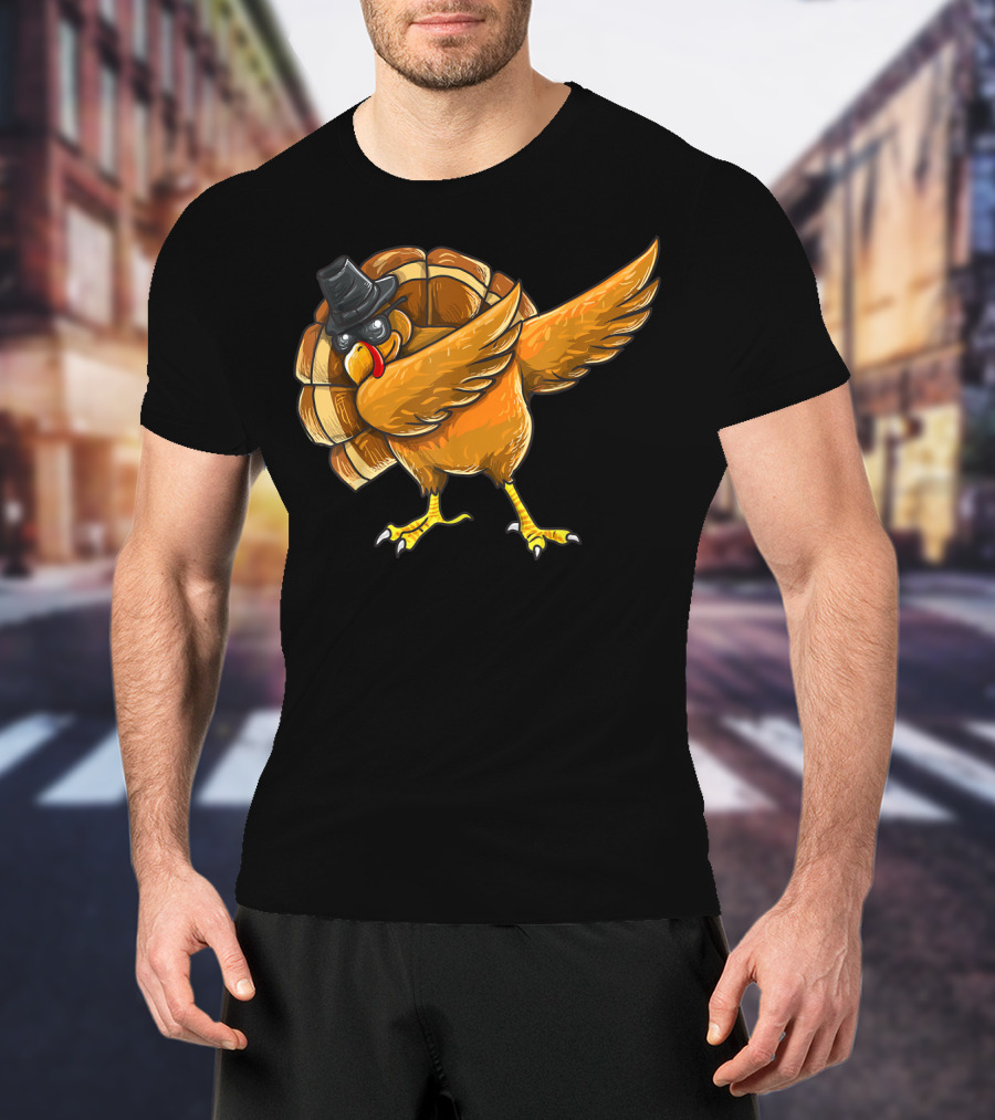 Dabbing Turkey Thanksgiving Boys Turkey Day Fun Hip Hop Bird With Hat T-Shirt
