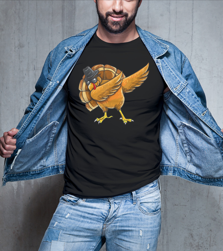 Dabbing Turkey Thanksgiving Boys Turkey Day Fun Hip Hop Bird With Hat T-Shirt