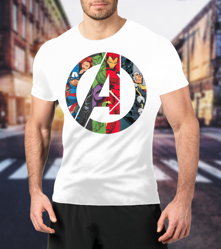 Avengers Assemble Icon With Captain America, Black Widow, Hulk, Iron Man, Black Panther, Thor T-Shirt