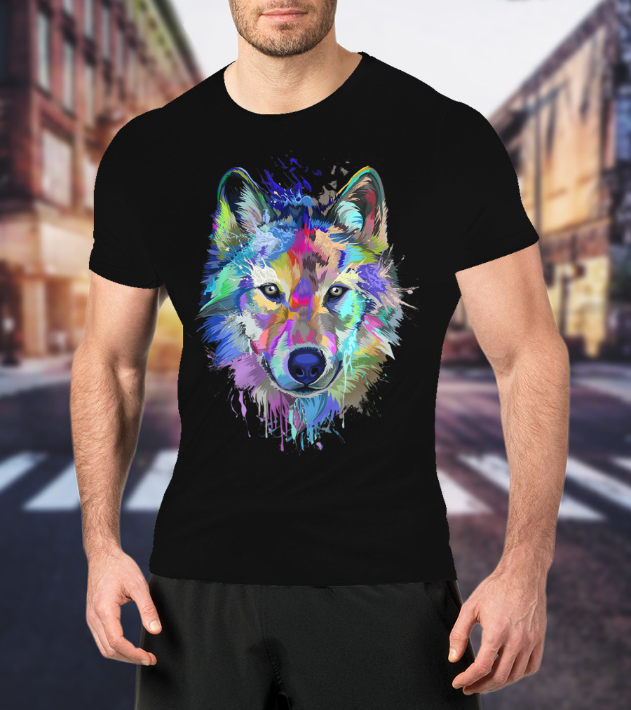 Wolf Lovers Colorful Dripping T-Shirt