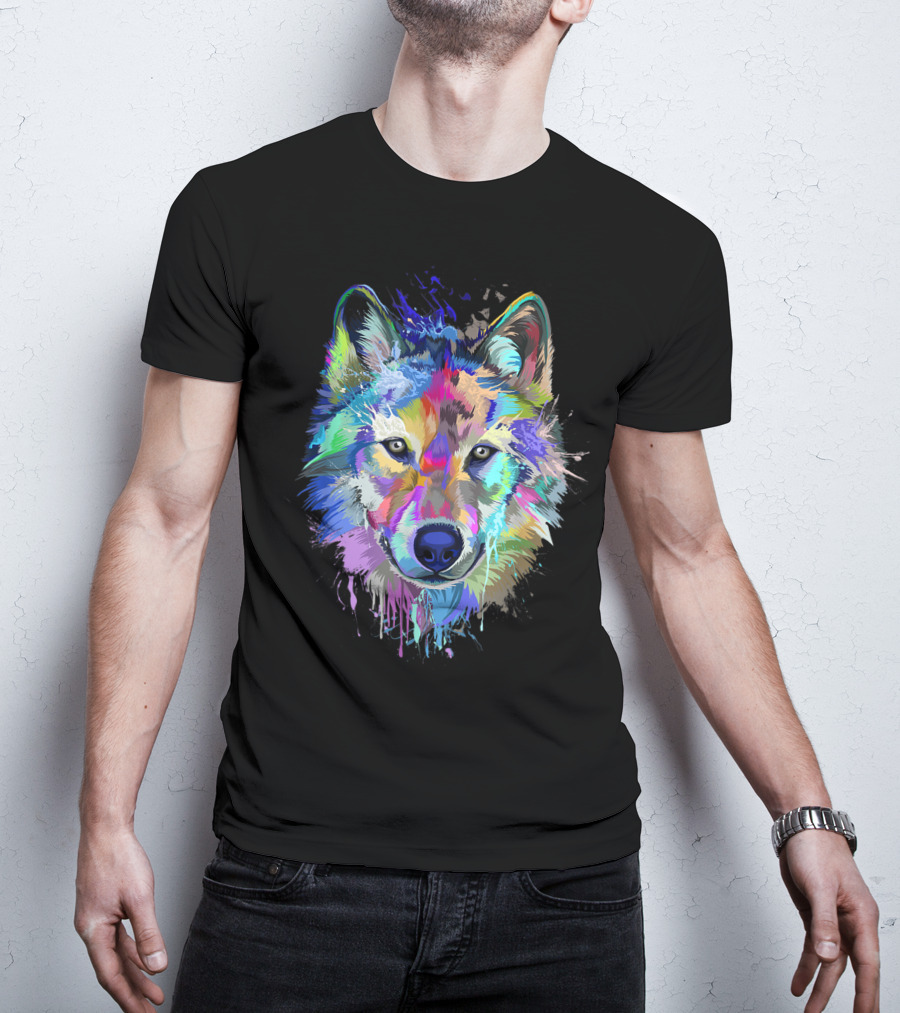 Wolf Lovers Colorful Dripping T-Shirt