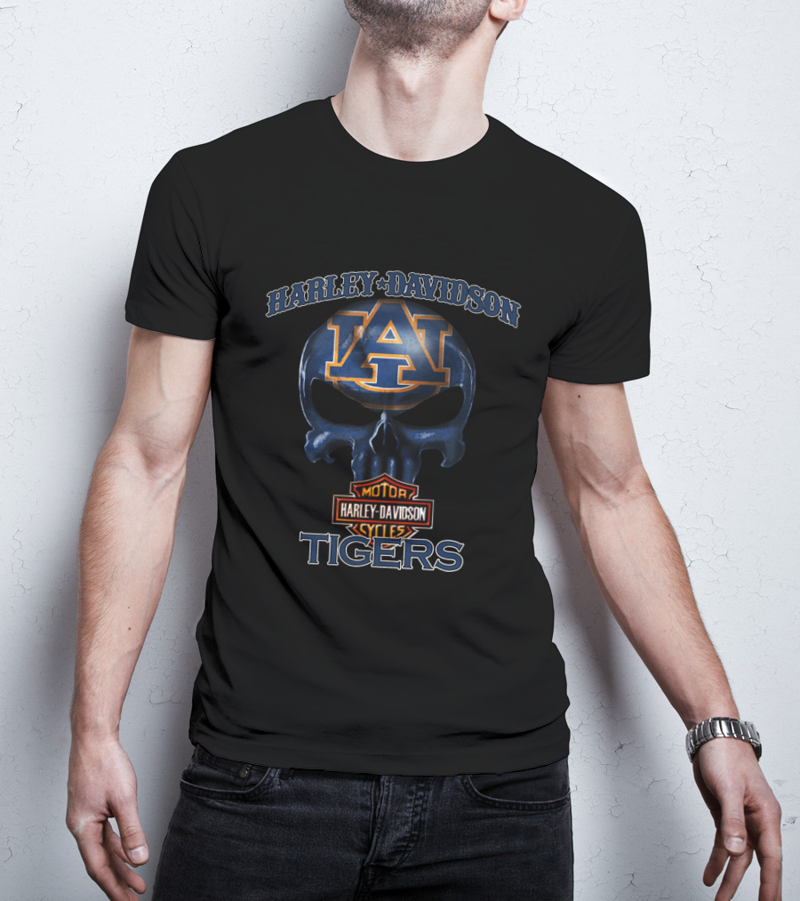 Harley Davidson Auburn Tigers Skull Hl Motorcycles T-Shirt