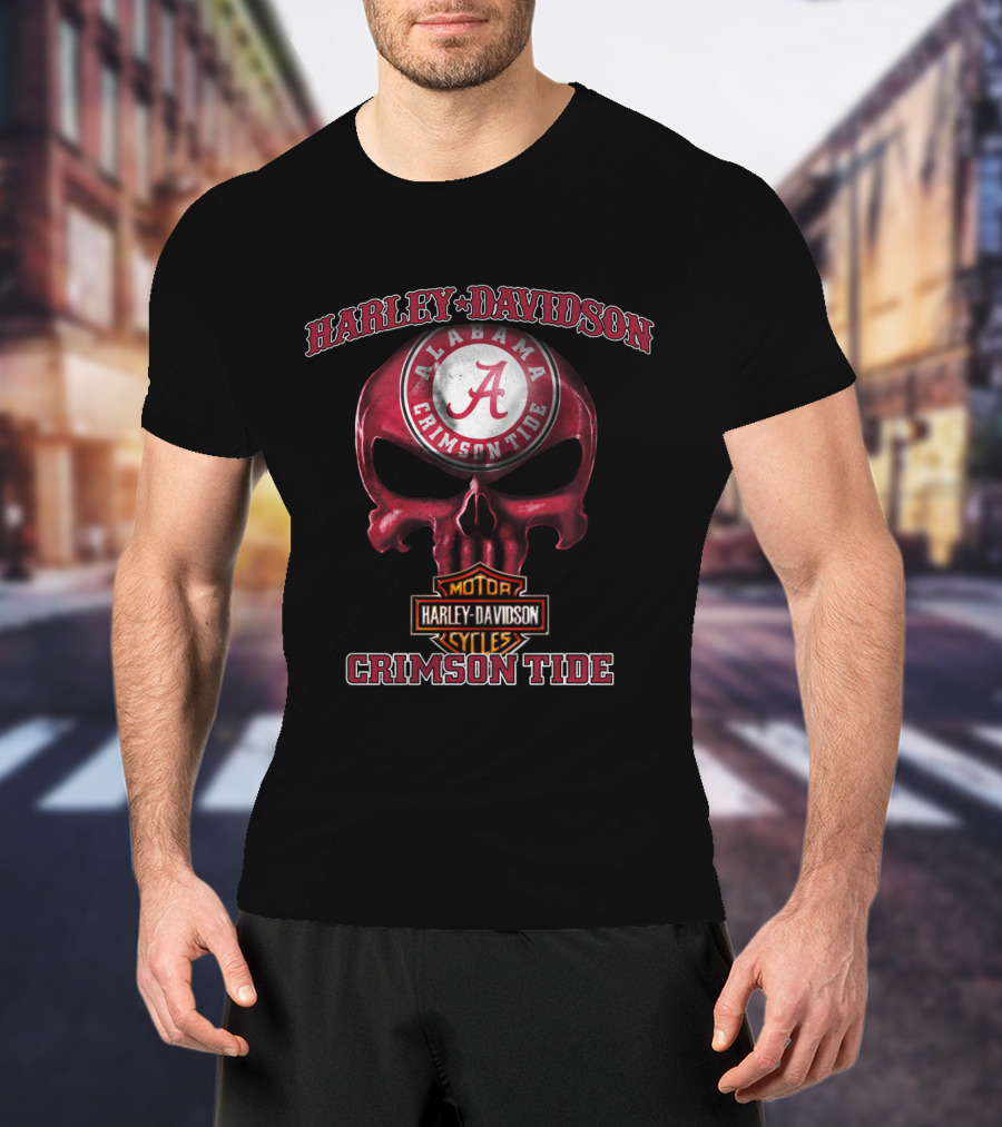 Harley Davidson Alabama Crimson Tide Skull T-Shirt