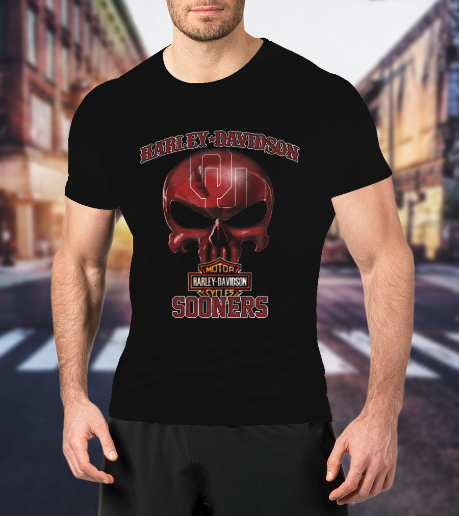 Harley Davidson Oklahoma Sooners Skull Motorcycles T-Shirt