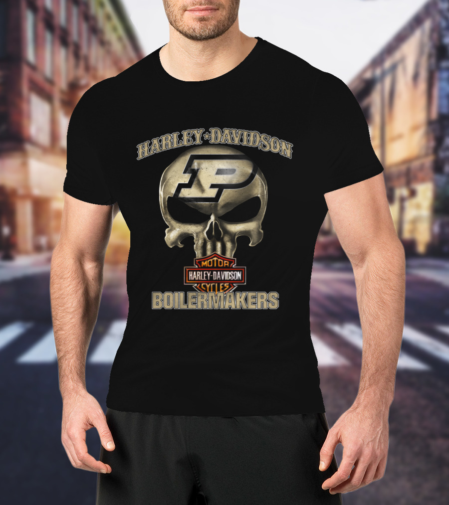 Harley Davidson Purdue Boilermakers Skull Motorcycles T-Shirt