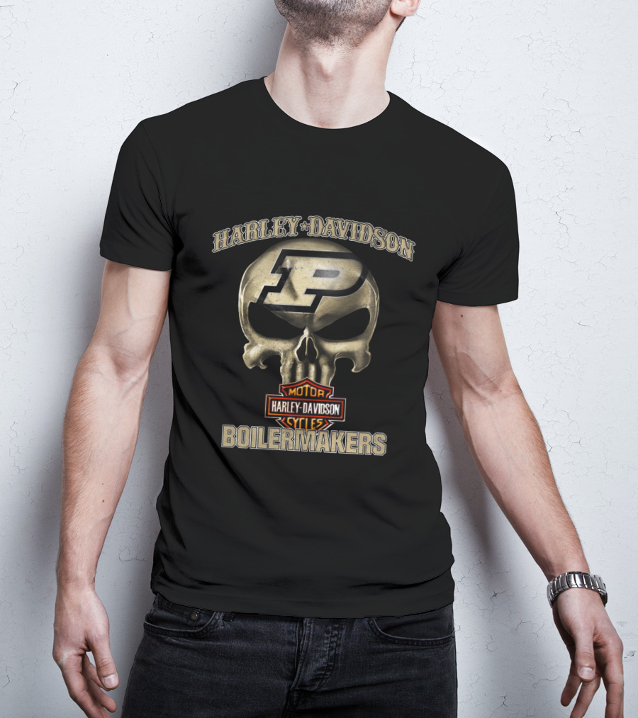 Harley Davidson Purdue Boilermakers Skull Motorcycles T-Shirt