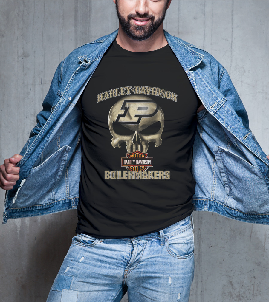 Harley Davidson Purdue Boilermakers Skull Motorcycles T-Shirt