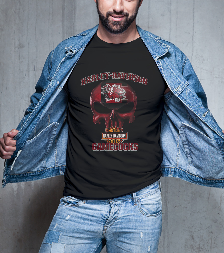 Harley Davidson South Carolina Gamecocks Skull Motorcycles T-Shirt