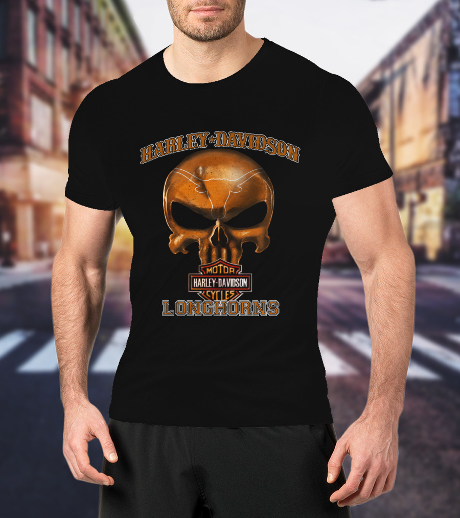 Harley Davidson Skull Longhorns Texas Motorcycle Cycles T-Shirt