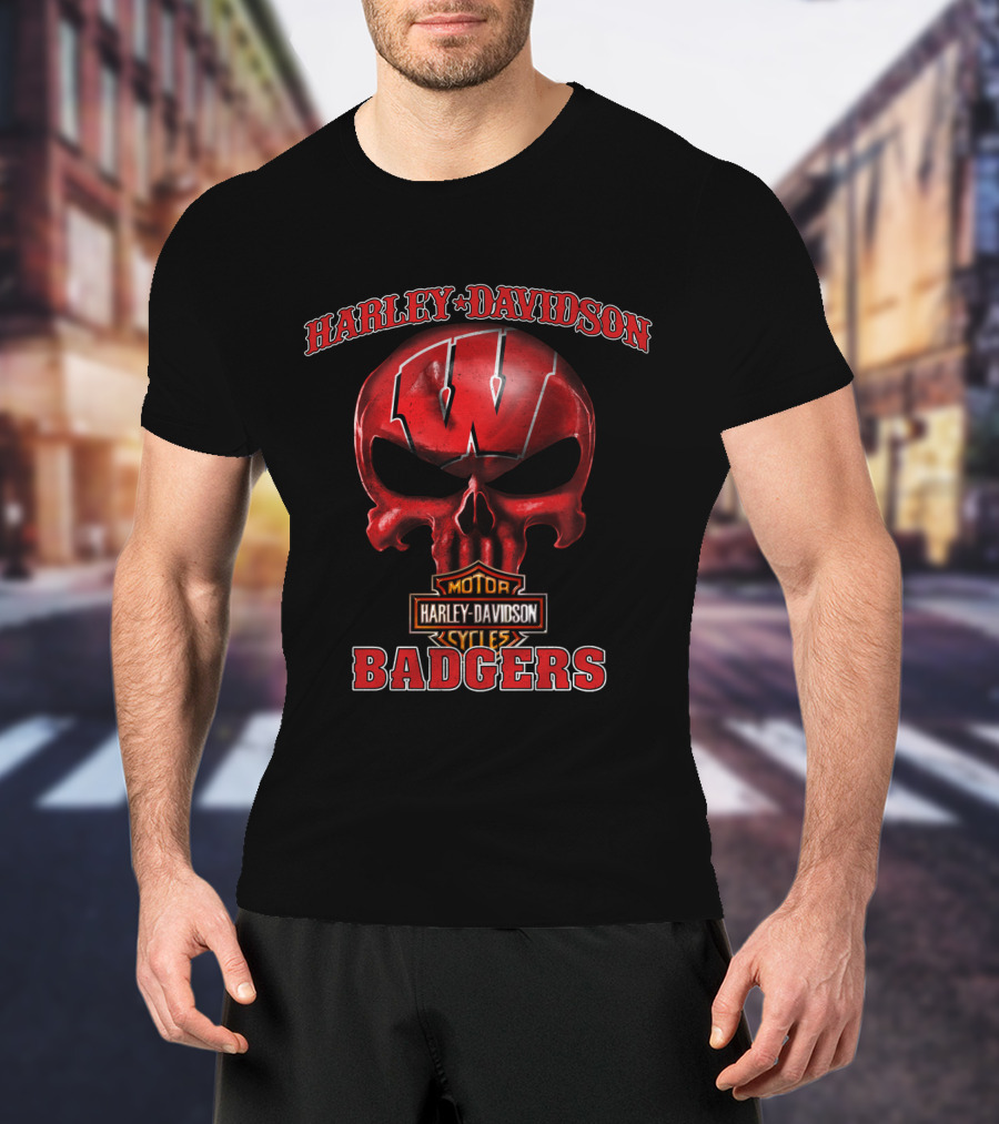 Harley Davidson Skull Wisconsin Badgers T-Shirt