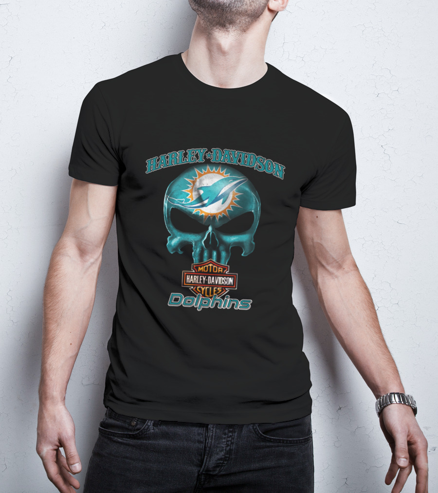 Harley Davidson Skull Miami Dolphins Nfl T-Shirt