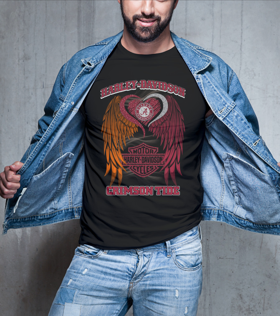 Harley Davidson Alabama Crimson Tide Winged Heart Motor Cycles T-Shirt