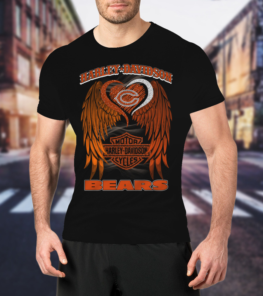 Harley Davidson Chicago Bears Motor Cycles Wings T-Shirt