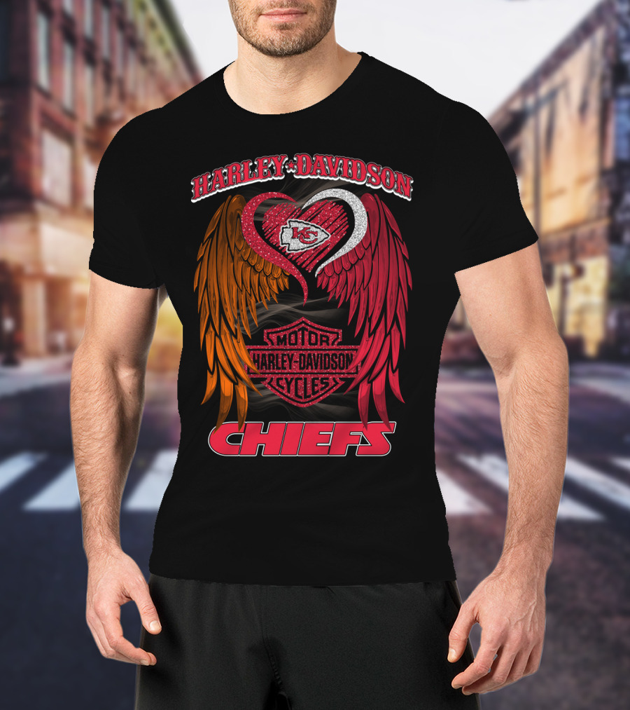 Harley Davidson Motor Cycles Kansas City Chiefs Wings Heart T-Shirt
