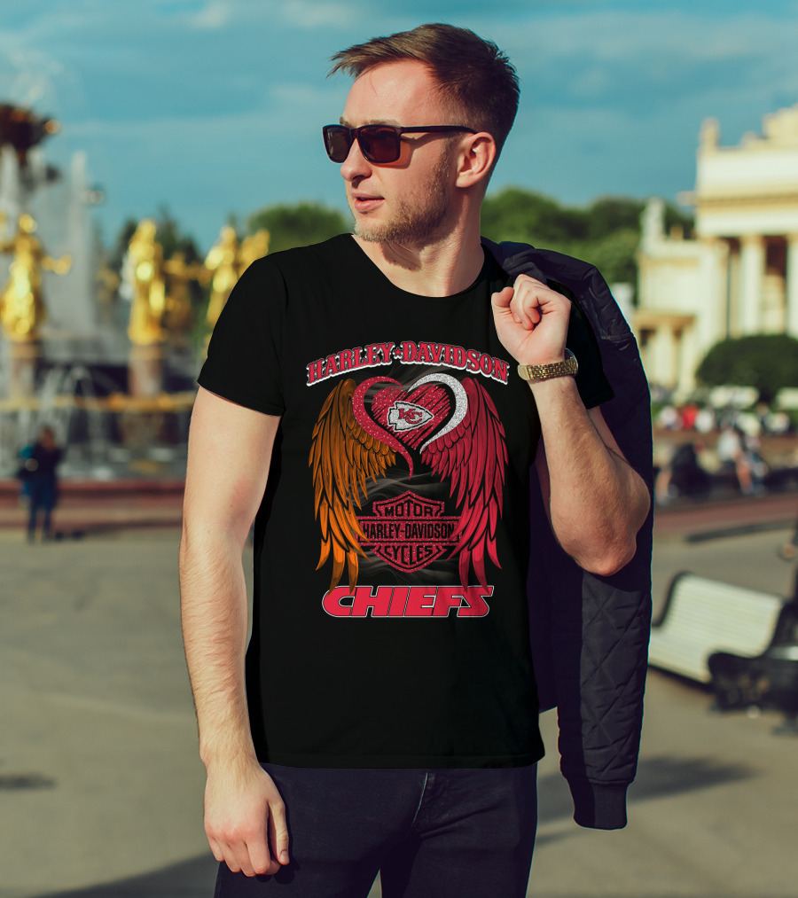 Harley Davidson Motor Cycles Kansas City Chiefs Wings Heart T-Shirt
