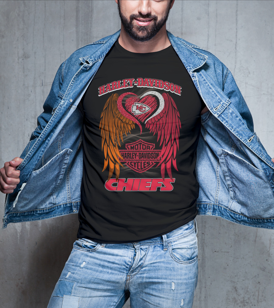 Harley Davidson Motor Cycles Kansas City Chiefs Wings Heart T-Shirt