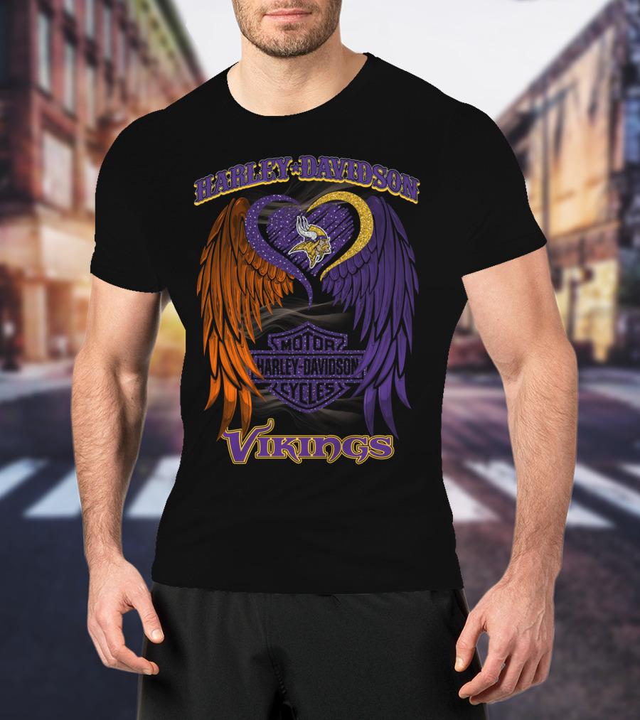Harley Davidson Motor Cycles Minnesota Vikings Winged Heart T-Shirt