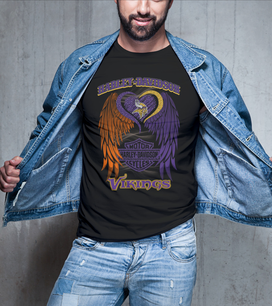Harley Davidson Motor Cycles Minnesota Vikings Winged Heart T-Shirt