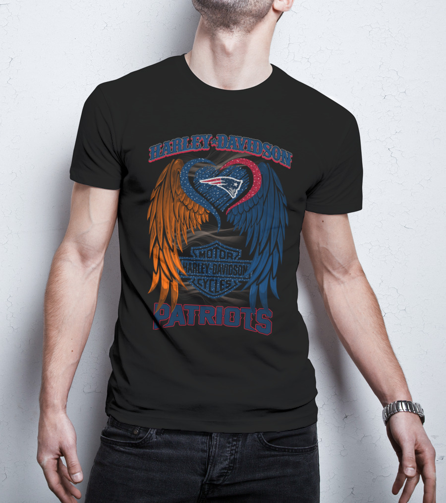 Harley Davidson Motor Cycles Patriots Wings Heart Hd2805 Nfl New England Patriots T-Shirt
