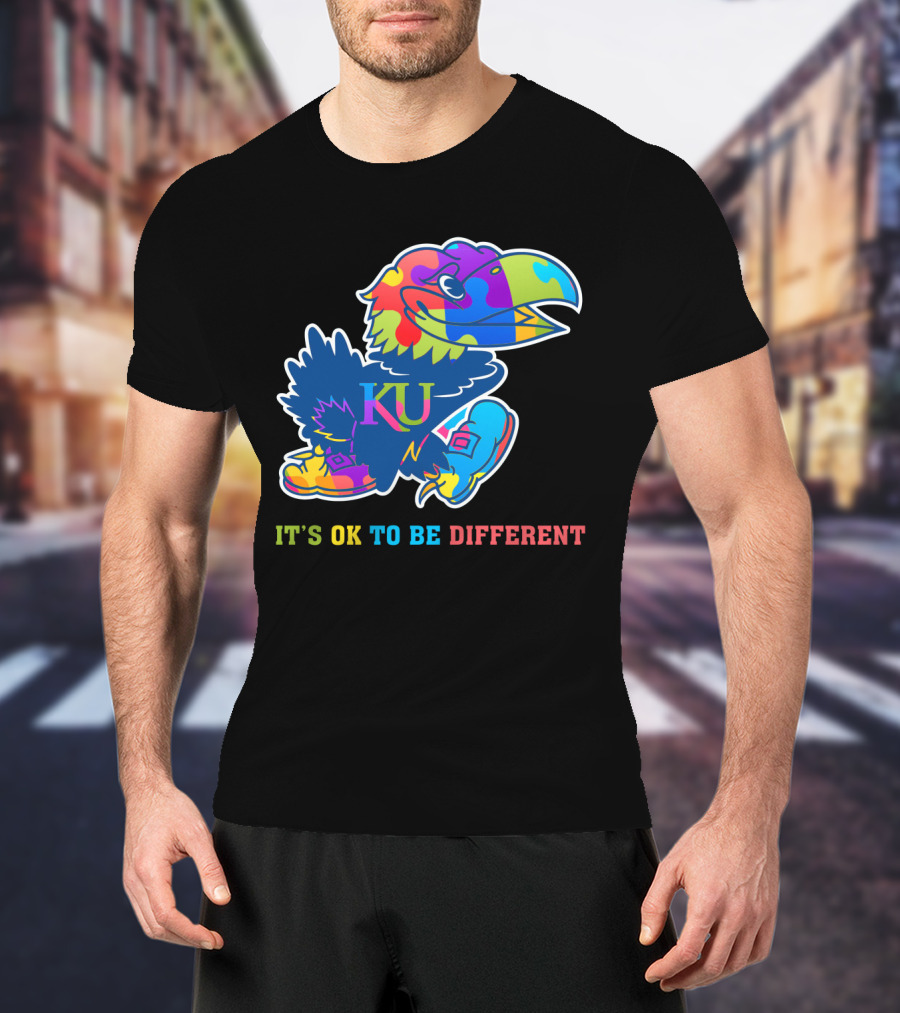 KU Jayhawks It's OK To Be Different Rainbow Mascot T-Shirt