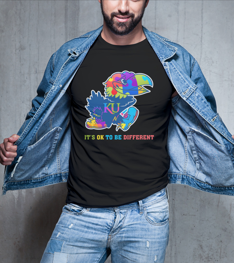 KU Jayhawks It's OK To Be Different Rainbow Mascot T-Shirt