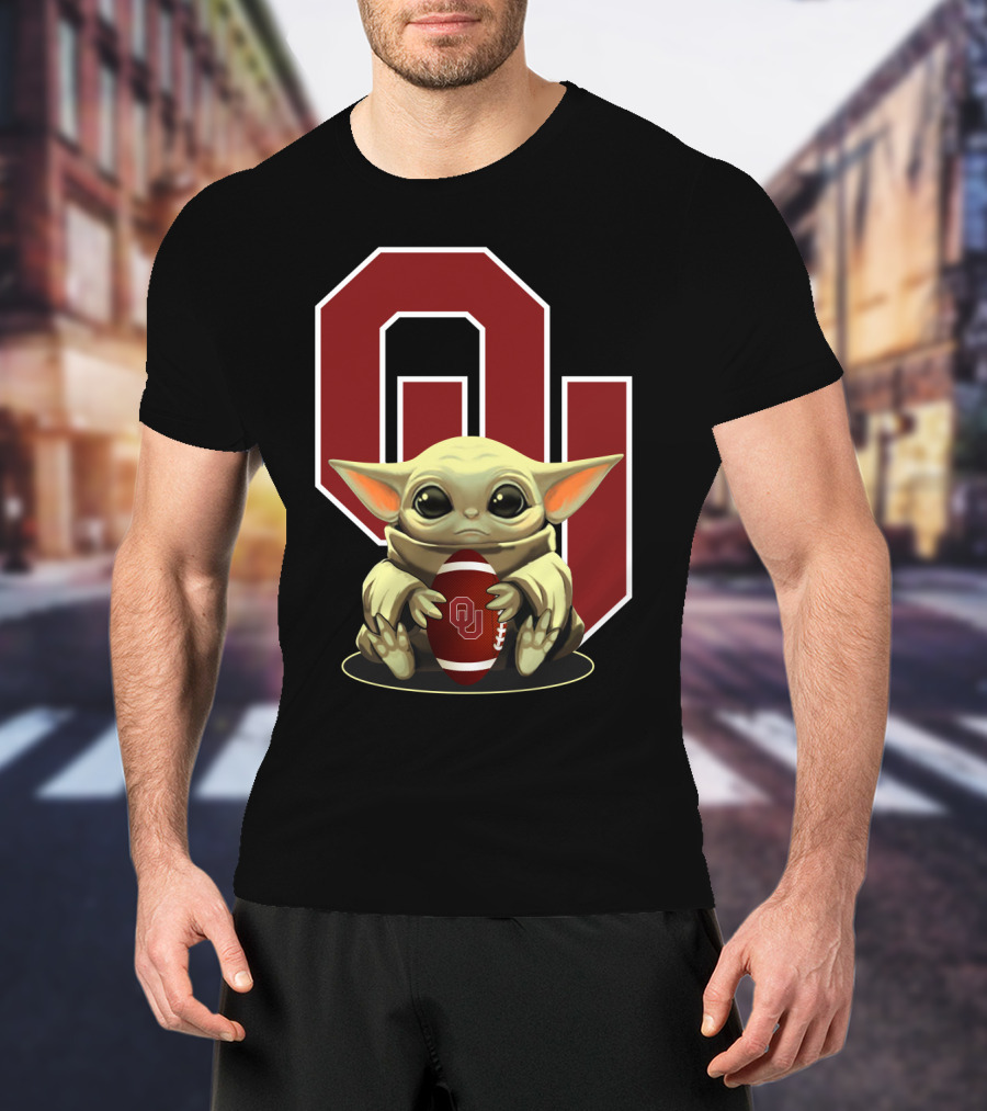 Baby Yoda OU Logo Football T-Shirt