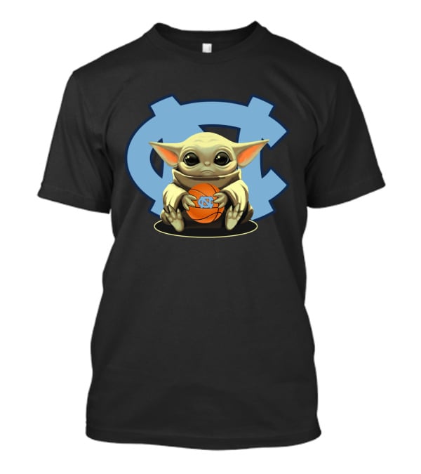 Baby Yoda Tar Heels Basketball Fan With UNC T-Shirt