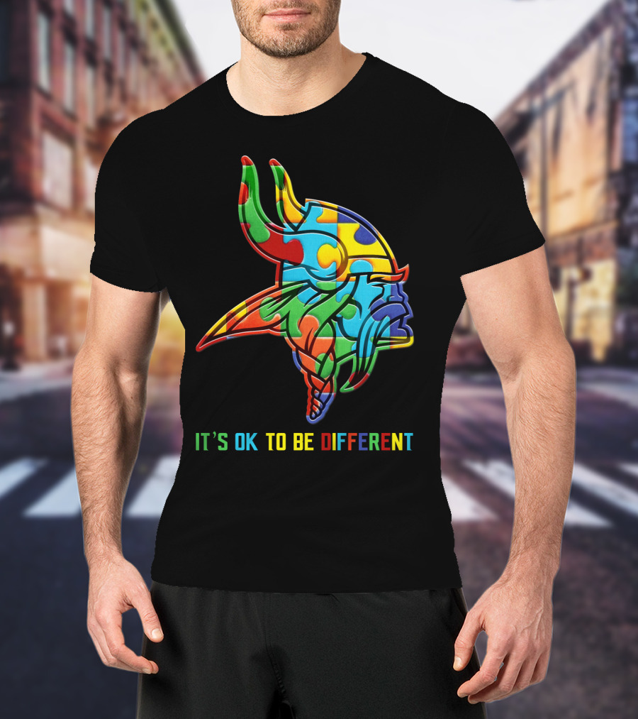 Vikings It's OK To Be Different Colorful Puzzle Viking Helmet T-Shirt