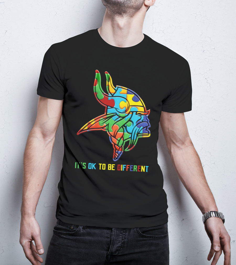 Vikings It's OK To Be Different Colorful Puzzle Viking Helmet T-Shirt