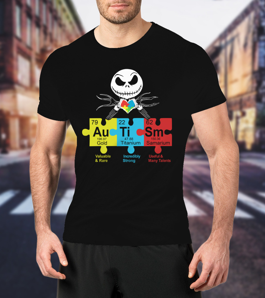 Autism Gold Titanium Samarium Jack Skellington Puzzle Elements T-Shirt