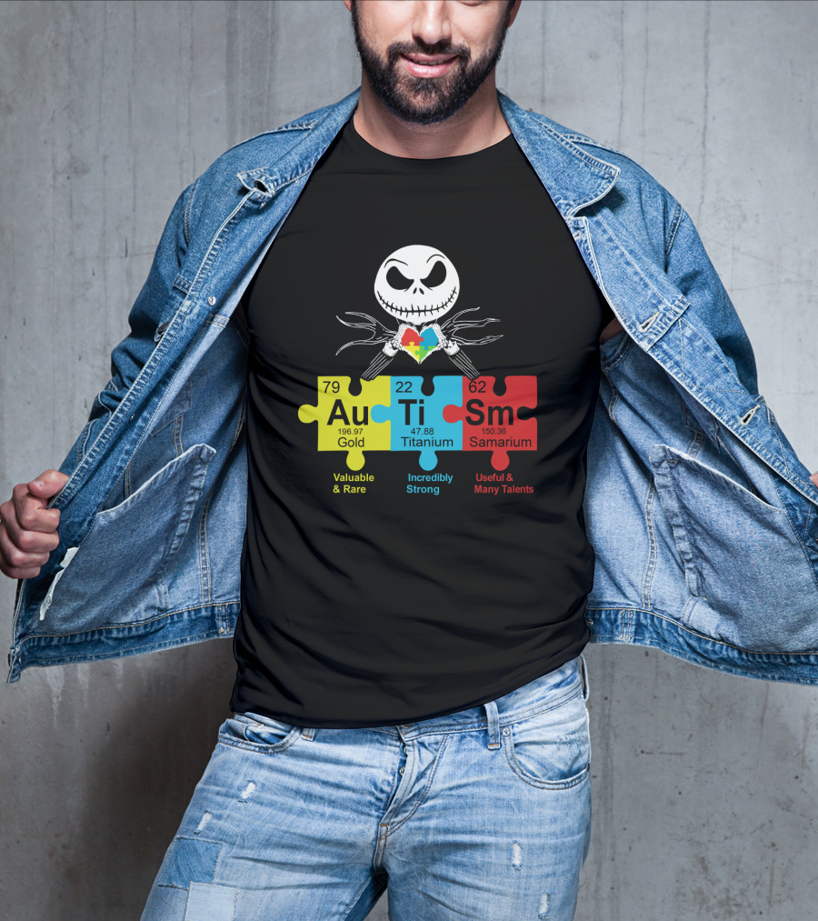 Autism Gold Titanium Samarium Jack Skellington Puzzle Elements T-Shirt