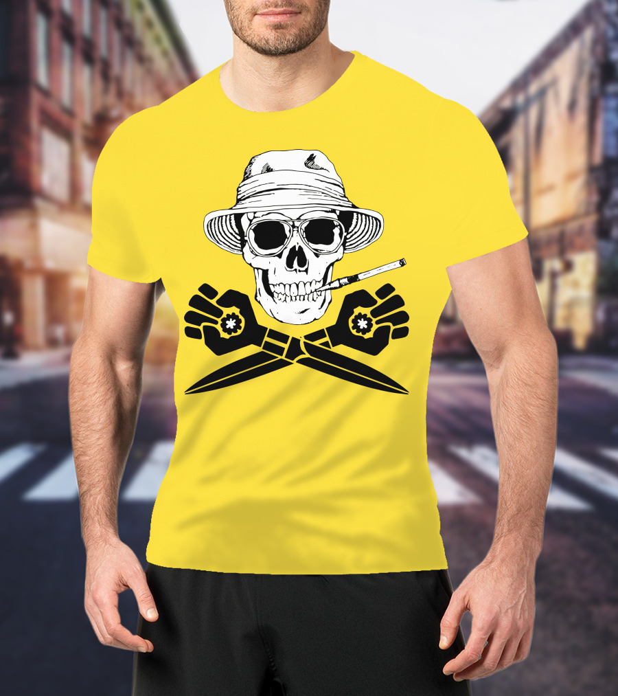 Hunter Thompson Skull Smoking With Hat And Scissors T-Shirt