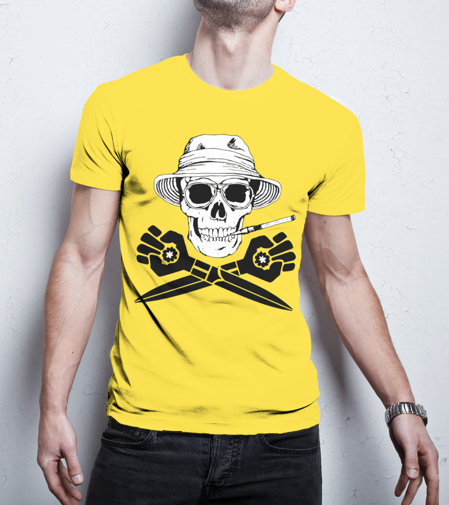 Hunter Thompson Skull Smoking With Hat And Scissors T-Shirt