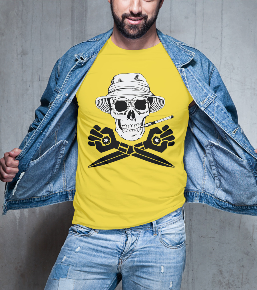 Hunter Thompson Skull Smoking With Hat And Scissors T-Shirt